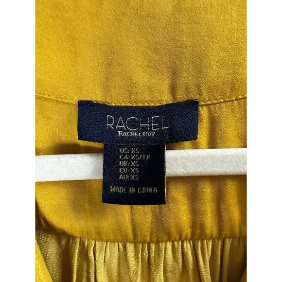 Rachel Zoe Gold Regency Old Money Rich Royal Wrap Front Pleated Crop Blouse XS - Picture 2 of 6